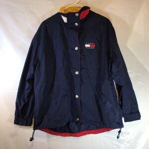 Vintage Tommy Hilfiger Size Medium Windbreaker Jacket Navy Spellout 90’s Y2K